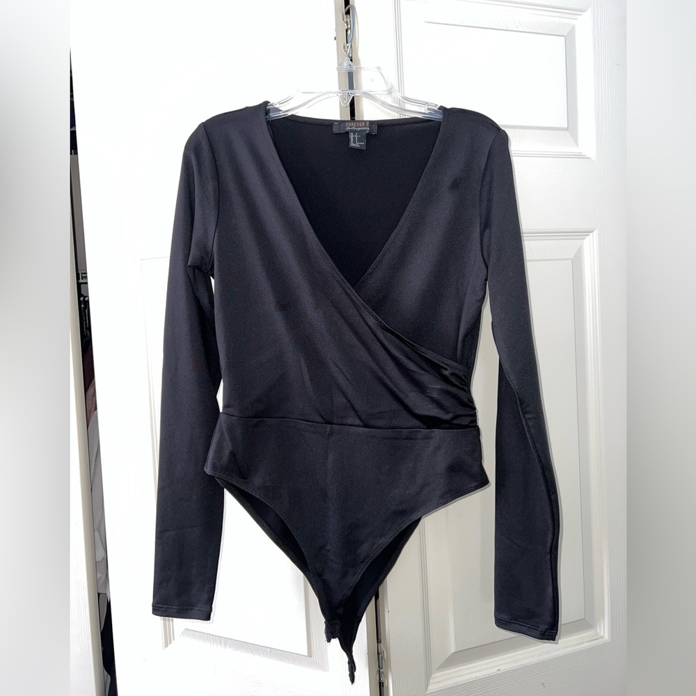 Forever 21 black cross-front thong bodysuit
